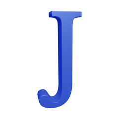 Blue alphabet letter j in 3d render
