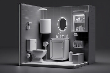 Isometric 3D model CG of the bathroom, Generative AI