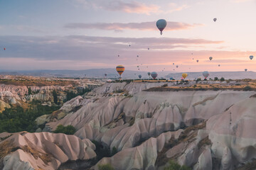 Cappadocia hot air balloons, Turkey. Aerial view.