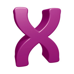 Purple alphabet letter x in 3d render