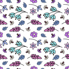 Floral seamless pattern. Background with flowers and leaves. Vector illustration.