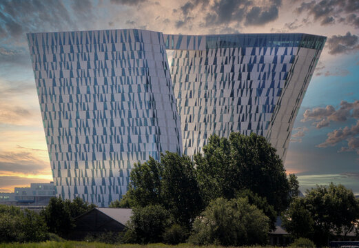 Denmark, Copenhagen - July 16, 2013: The Bella Sky Comwell Hotel is a 4-star conference hotel adjacent to the Bella Convention and Congress Center in the Orestad district of Copenhagen, Denmark.