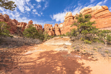 hiking the chesler park loop trail in the needles in canyonlands national park, usa