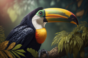 Obraz premium Cute toucan bird. Illustration AI Generative