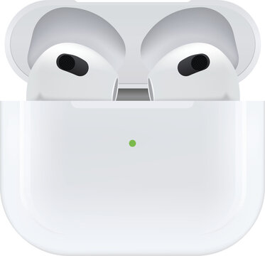 White Wireless Headphones Apple AirPods Pro Png, On White Background. Realistic Png.