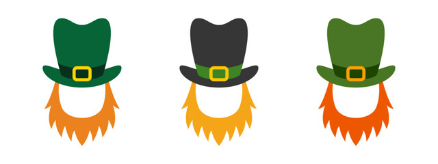 Leprechaun Hat with Beard in flat style isolated
