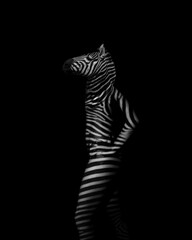 Fototapeta na wymiar The Hybrid: When Womanly Elegance Meets Zebra Grace