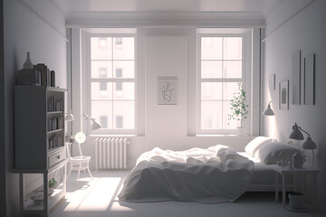 Simple, beautiful rooms and beds with white as the base color. AI
