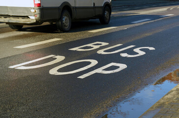 Dedicated for public transport lane on the road with the inscription - BUS DOP.