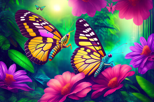Colorful Butterfly in Jungle, Generative AI Illustration