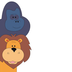 Cute  Brown Lion and Gorilla Illustration