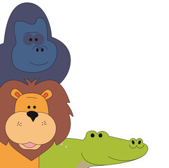 Cute Crocodile  Brown Lion  and Gorilla Illustration