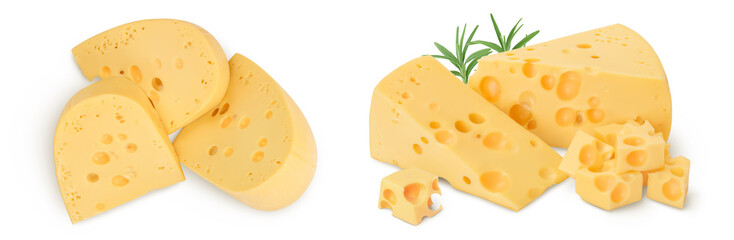 piece of cheese isolated on white background. Top view. Flat lay