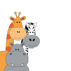 Cute Hippopotamus Zebra and Giraffe Illustration