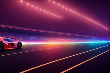 Fototapeta na wymiar powerful car with lights on before drag racing start. Generative AI