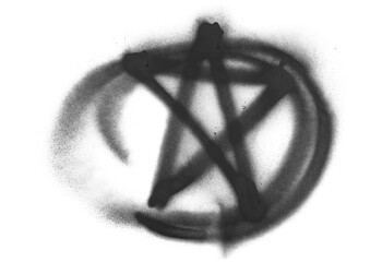 Black spray stain pentagram, star painted graffiti isolated on white, clipping
