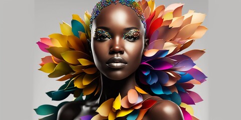 Edles Make-up mit einem Afroamerikanischem Model, Nahaufnahme Porträt einer Frau, ai generativ - obrazy, fototapety, plakaty