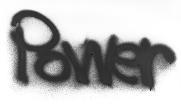 Black spray stain word power, painted graffiti isolated on white, clipping
