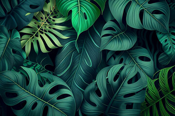 abstract green leaf texture, tropical leaf, nature background made with Generative AI