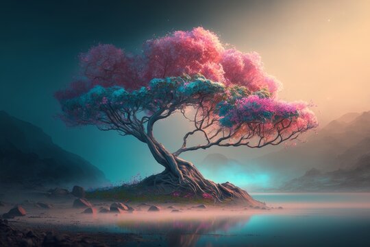 Cherrytree on an Island | AI generated | Wallpaper
