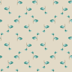 Seamless pattern with foliage. Watercolor botanical ornament for cards, packaging, wrapping, stationery, fabric, textile. Wedding, birthday, anniversary design..