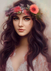Fototapeta premium Portrait of a beautiful woman. Illustration of a beautiful girl. Beautiful woman painting.
