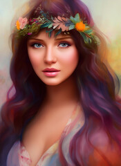 Fototapeta premium Portrait of a beautiful woman. Illustration of a beautiful girl. Beautiful woman painting.