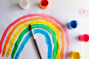 Picture of rainbow from watercolor, concept of education in the kindergarten, soft focus background