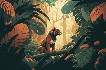 Animal in jungle painted | AI generated | Wallpaper - obrazy, fototapety, plakaty