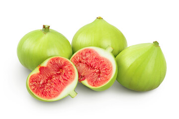 Ripe green fig fruit isolated on white background with full depth of field