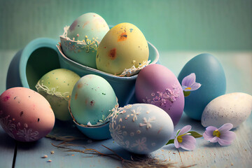 Grannies pastel colored easter eggs. AI generated