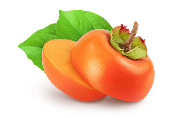 Persimmon fruit isolated on white background with full depth of field
