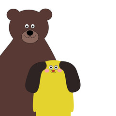 Cute Brown Bear and Yellow Dog Detail Illustration