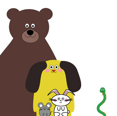 Dog Bear Snake Mouse  and Rabbit Detail Illustration