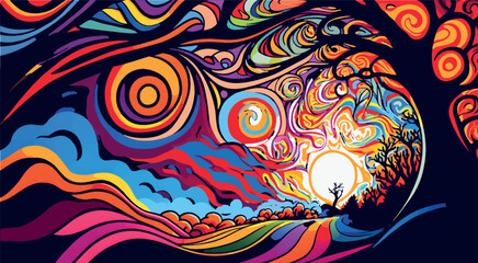 psychedelic abstract landscape background.