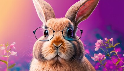 Easter Bunny with Glasses: Fluffy and Colorful. Generative AI