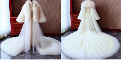 Schöner Pelzmantel für die Braut zum überziehen über das Brautkleid, ai generativ