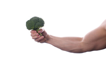 Naklejka na ściany i meble Strong fit man holding broccoli in his right hand transparent PNG