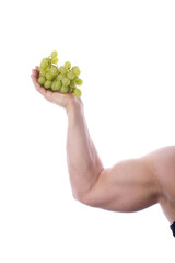 Naklejka na ściany i meble Strong fit muscular male holding grapes high up in his hand transparent PNG