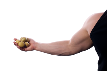 Strong fit muscular male holding potatoes in his hand transparent PNG