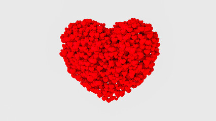 Obraz na płótnie Canvas Red Heart made from little hearts on white background, symbols of love in shape of heart for Happy Women's day , Mother's day , Valentine's Day, birthday greeting card design - 3d illustration, 3d ren