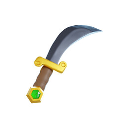 3D rendering of an oriental sword in cartoon style with flat colors without the background. 3d icon illustration. Png icon. Sword icons.
