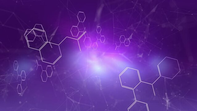 Loop magic bright color light with chemical hexagon bonds animation.