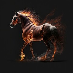 Obraz na płótnie Canvas illustration, flaming horse, fantasy, ai generative