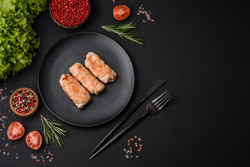 Delicious baked pork or chicken roll with mushrooms, spices and herbs inside