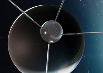 Old style satellite near on the way into the a black hole in outer space. 3D rendered illustration. Elements of this image where furnished by NASA