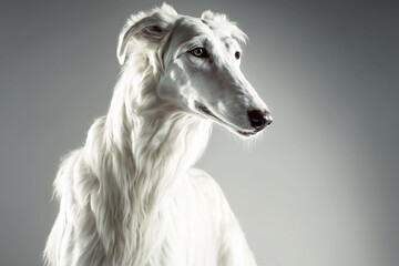 Borzoi dog portrait on a white background in a studio