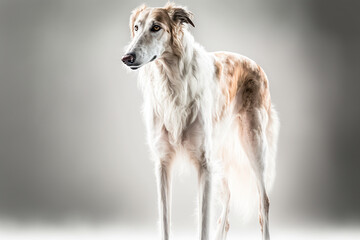 Obraz na płótnie Canvas Borzoi dog portrait on a white background in a studio