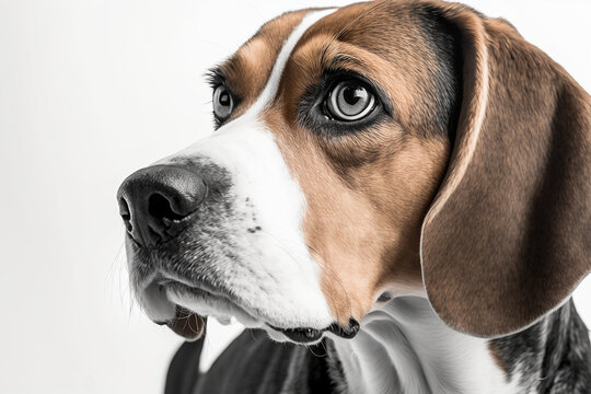Beagle dog portrait on a white background in a studio