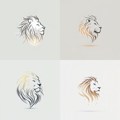 set of lion icons logo, simple minimal flat illustration, generative ai